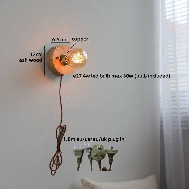 Helnys Vintage Brass LED Wall Lamps Walnut Wood Lighting Fixtures