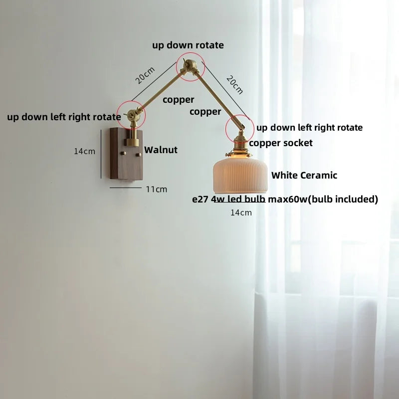 Helnys LED Swing Arm Wall Lamps Nordic Modern Ceramic Stair Light