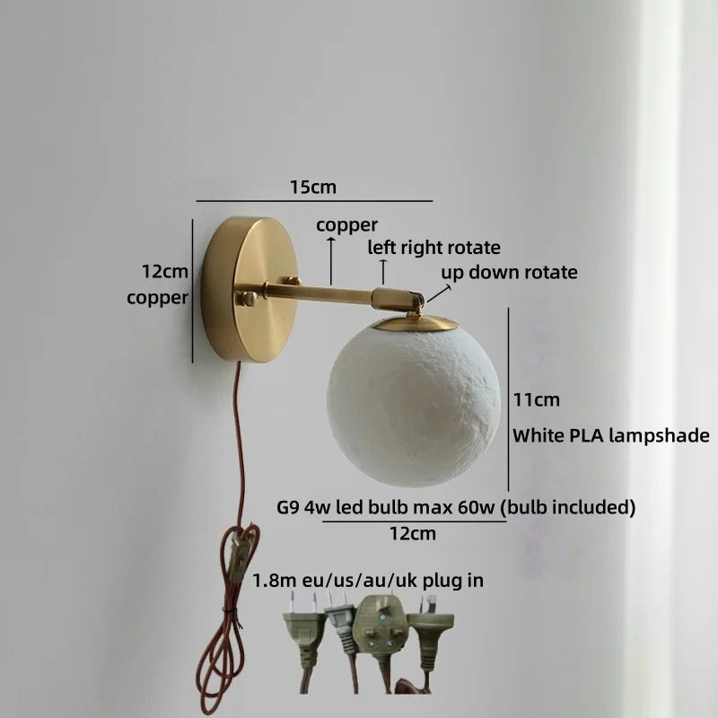 Helyn's Nordic Swing Arm LED Wall Lamp - Modern Copper Bedside Light