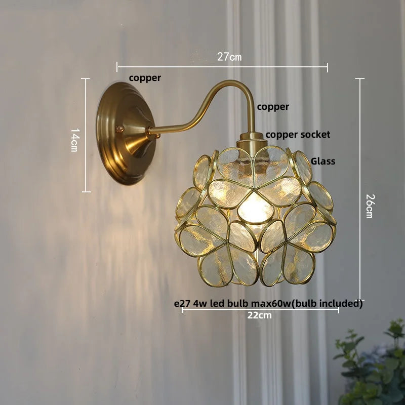 Helnys Vintage Style Blue Flower Glass Wall Sconce LED Lamp
