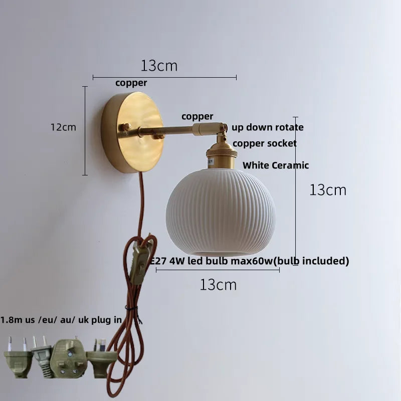 Helnys LED Wall Lights Pull Chain Switch Bedroom Bedside Lamp