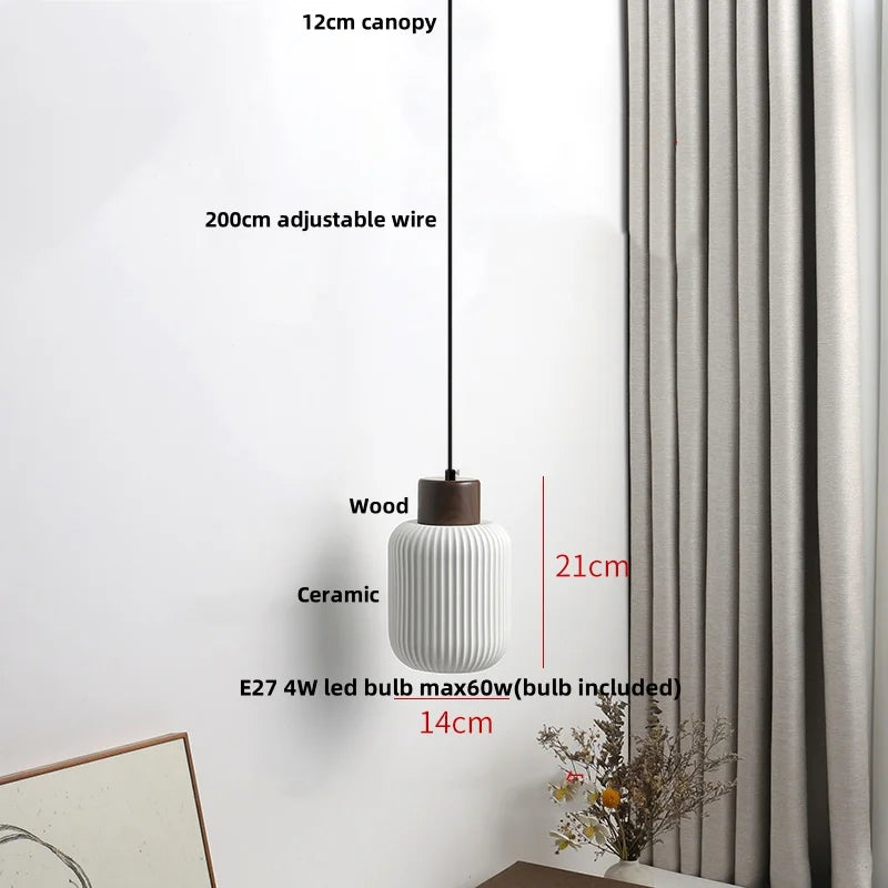 Helnys Nordic Wood LED Pendant Lamp with White Ceramic Ball