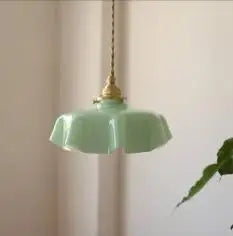 Helnys Wood Handle Copper LED Pendant Lights Fixture Modern Hanging Lamp