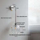 Helnys Clear Glass LED Wall Sconce Pull Chain Switch Modern Iron Bathroom Light