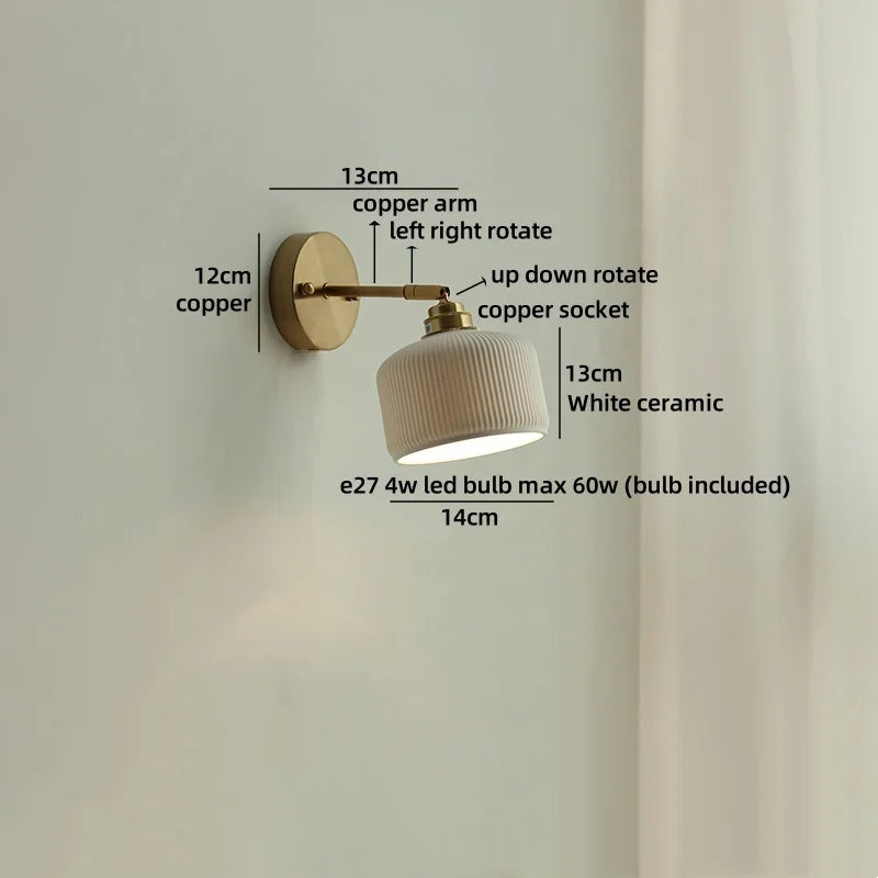 Helnys LED Wall Lamp Bedroom Gold Swing Arm Ceramic Light