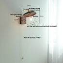Helnys Rotatable Vintage LED Wall Sconce Pull Chain Switch Wood Bedside Lamp