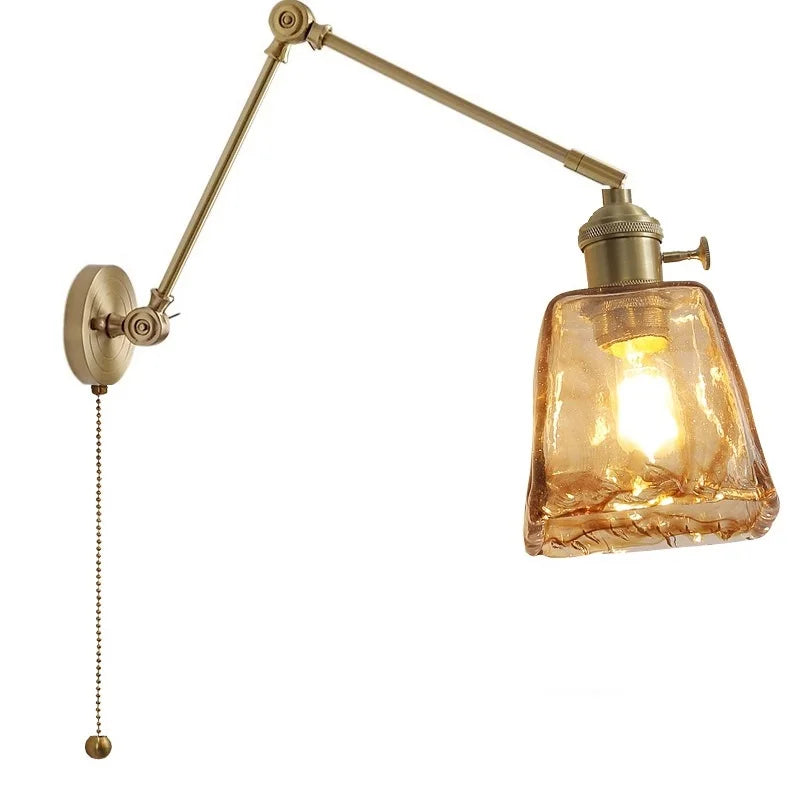Helnys Smoke Glass Ball LED Wall Sconce - Modern Copper Long Arm Light