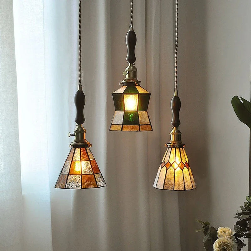Helnys Glass Copper LED Pendant Lights for Kitchen Bedroom Living Room Loft