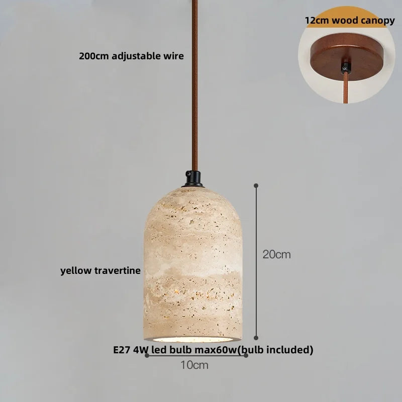 Helnys Yellow Travertine LED Pendant Light - Nordic Modern Wood Hanging Lamp