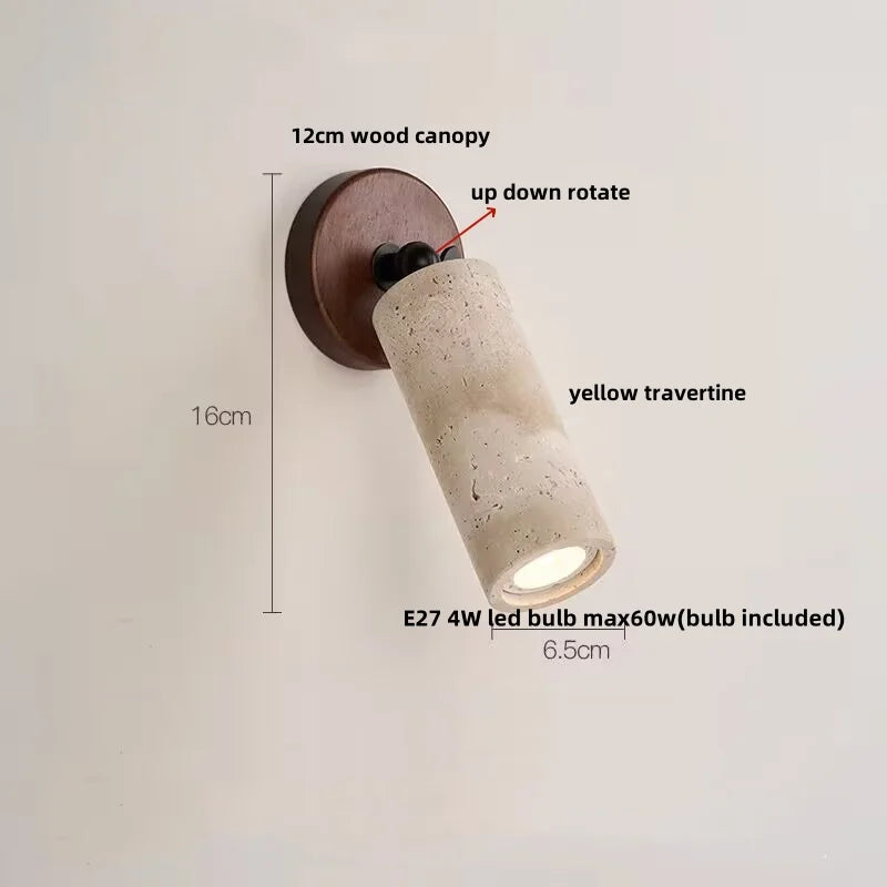Helnys Copper LED Wall Lamp - Modern Nordic Design with Yellow Travertine & Wood