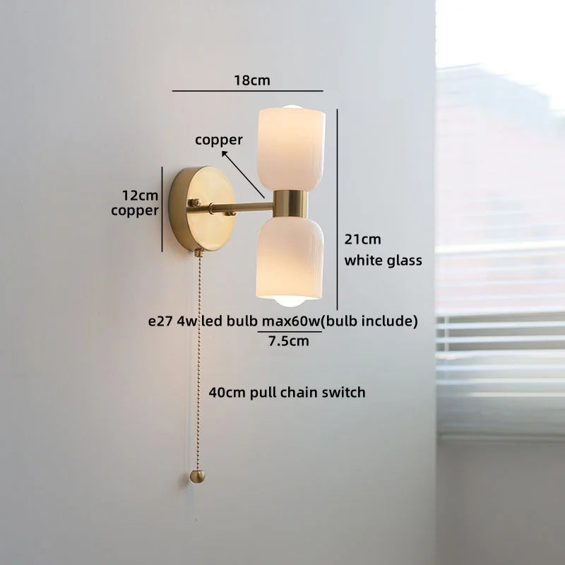 Helnys Gold Copper Glass Ball LED Wall Light Fixture Nordic Modern Bedside Lamp