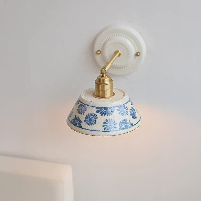 Helnys Flower Nordic LED Wall Lamp with Round Ceramic Shade & Brass Finish