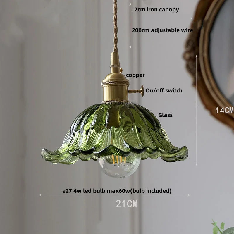 Helnys Amber Glass Pendant Light with Copper Knob Switch - Vintage Loft LED Fixture