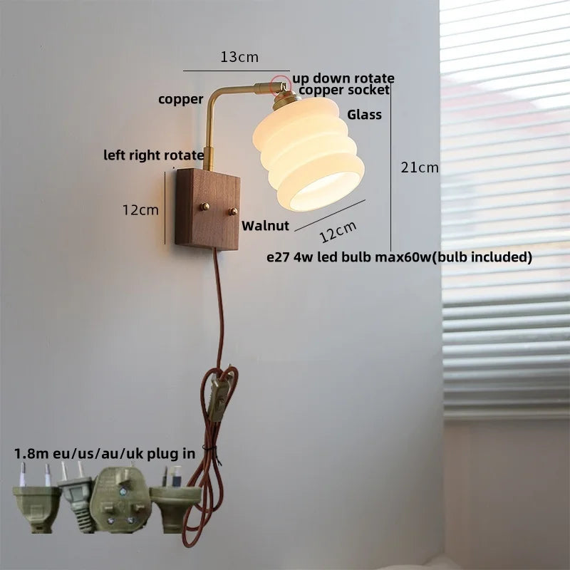 Helnys Rotatable Nordic Glass Wall Sconce with Pull Chain Switch
