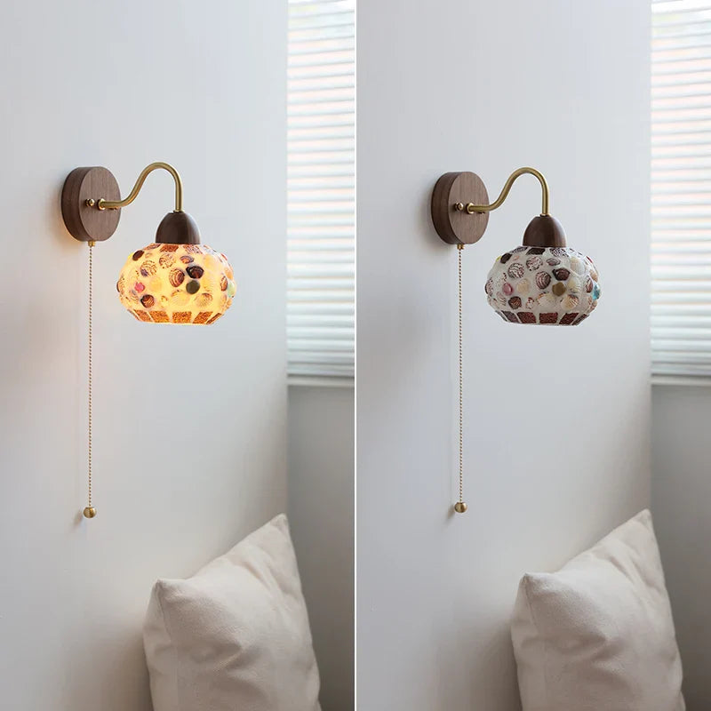 Helnys Shell Glass LED Wall Light Tiffany Style Balcony Bedroom Lamp