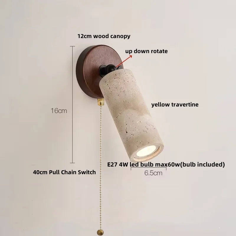 Helnys Copper LED Wall Lamp - Modern Nordic Design with Yellow Travertine & Wood