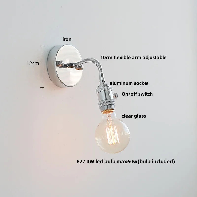 Helnys Adjustable Arm LED Wall Light Fixture White Glass Nordic Modern