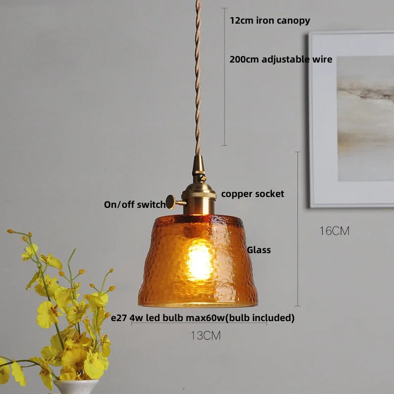 Helnys Walnut Wood Glass LED Pendant Lamp Adjustable Hanging Light