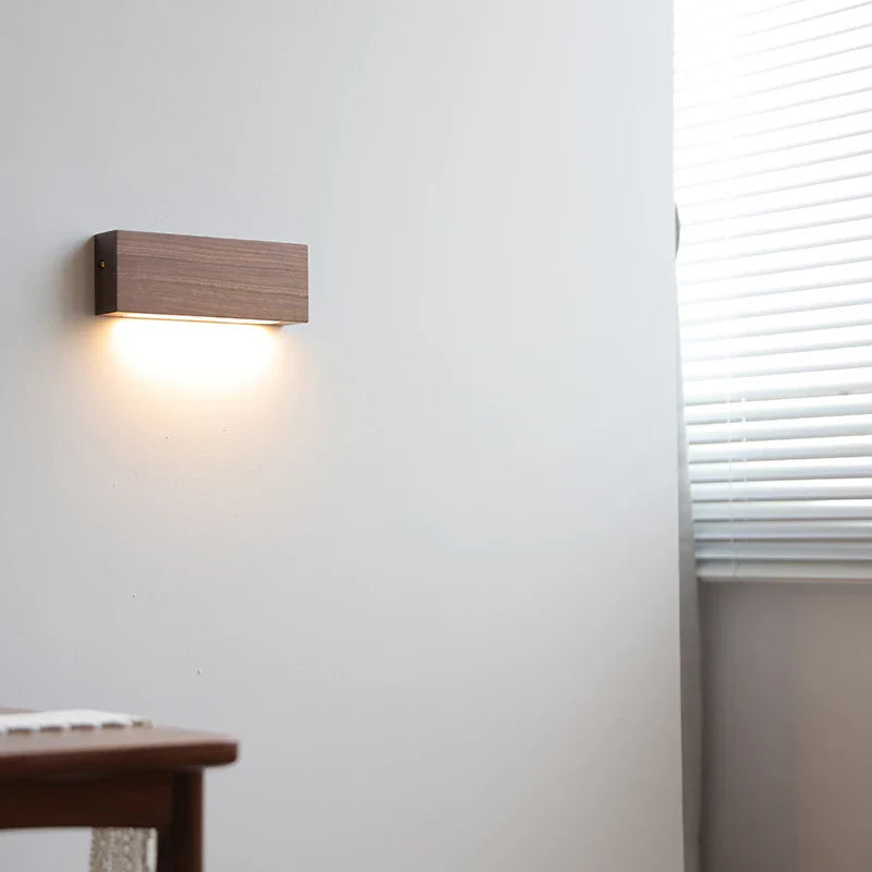Helnys Modern Minimalist Wood Wall Lamp LED Reading Light in Black Walnut Ash