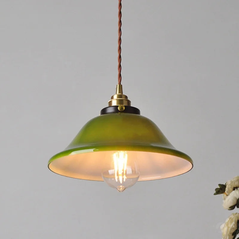 Helnys Green Glass LED Pendant Lights for Reading and Dining Room