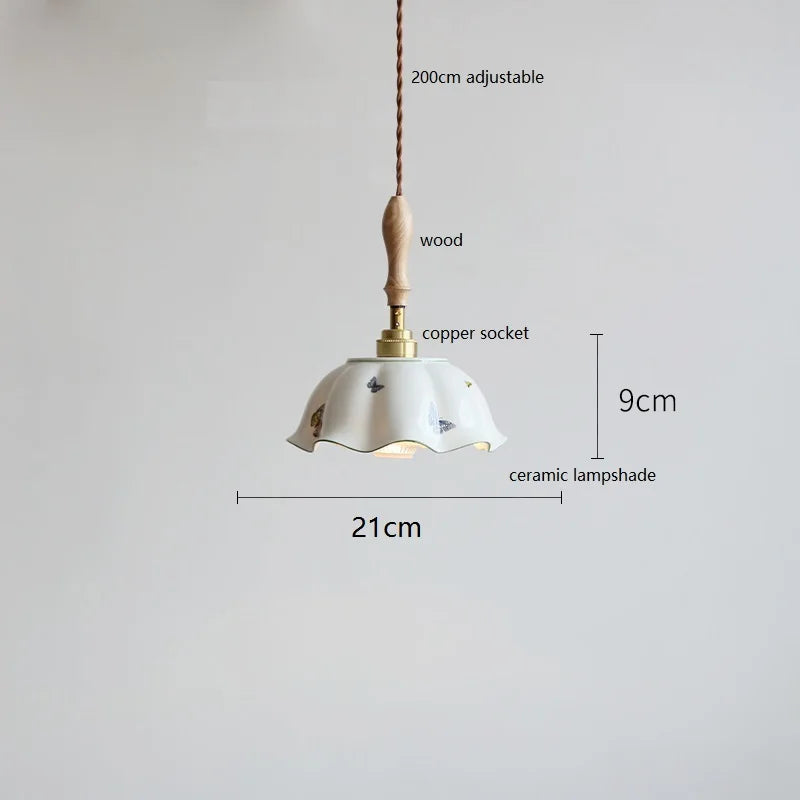 Helnys Butterfly Ceramic Copper LED Pendant Lamp, Nordic Modern Hanglamp for Home Indoor Decor