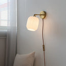 Helnys White Glass LED Wall Light - Japanese Style Pull Chain Switch - Copper Base