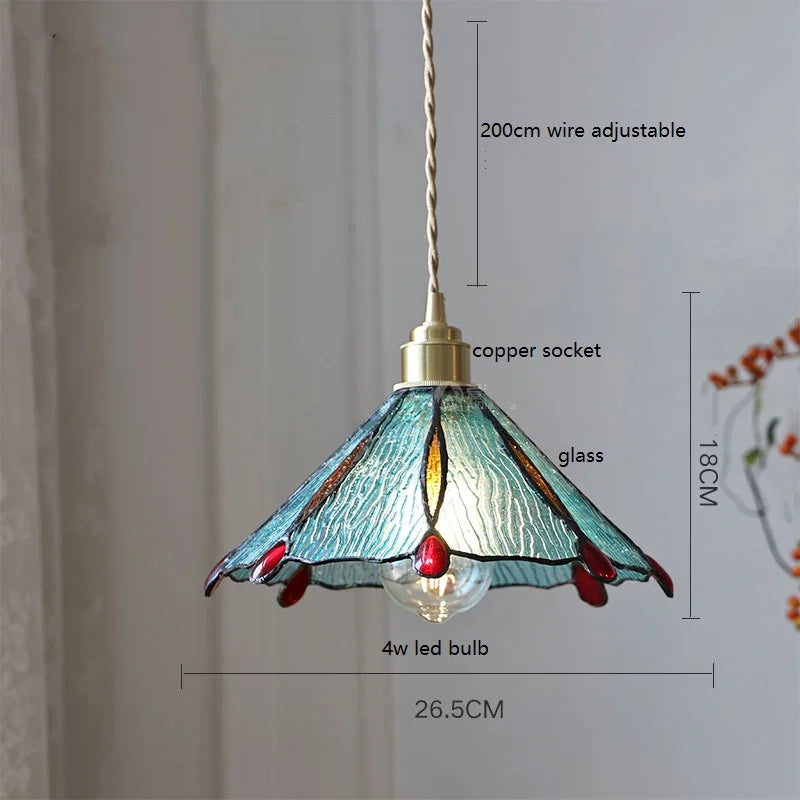 Helnys Glass Copper LED Pendant Lights for Kitchen Bedroom Living Room Loft