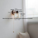 Helnys LED Wall Lights Nordic Modern Pull Chain Clear Glass Walnut Wood Wall Lamp