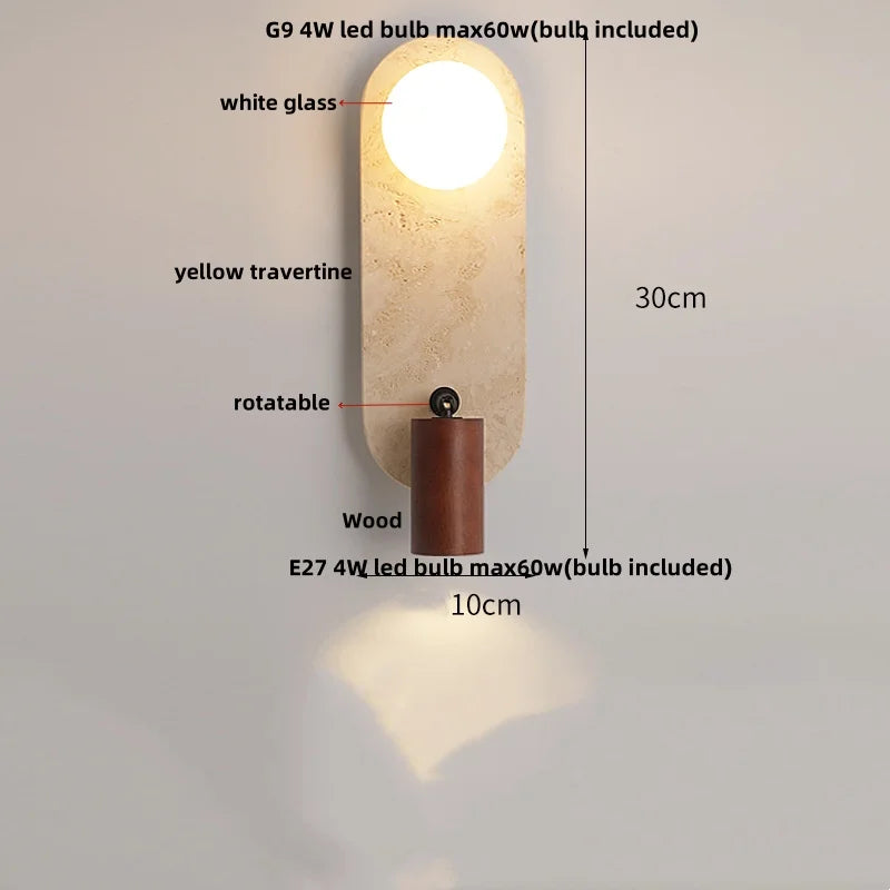 Helnys Solar Eclipse LED Wall Lamp Nordic Modern Yellow Travertine Ambience Bedside Lamp