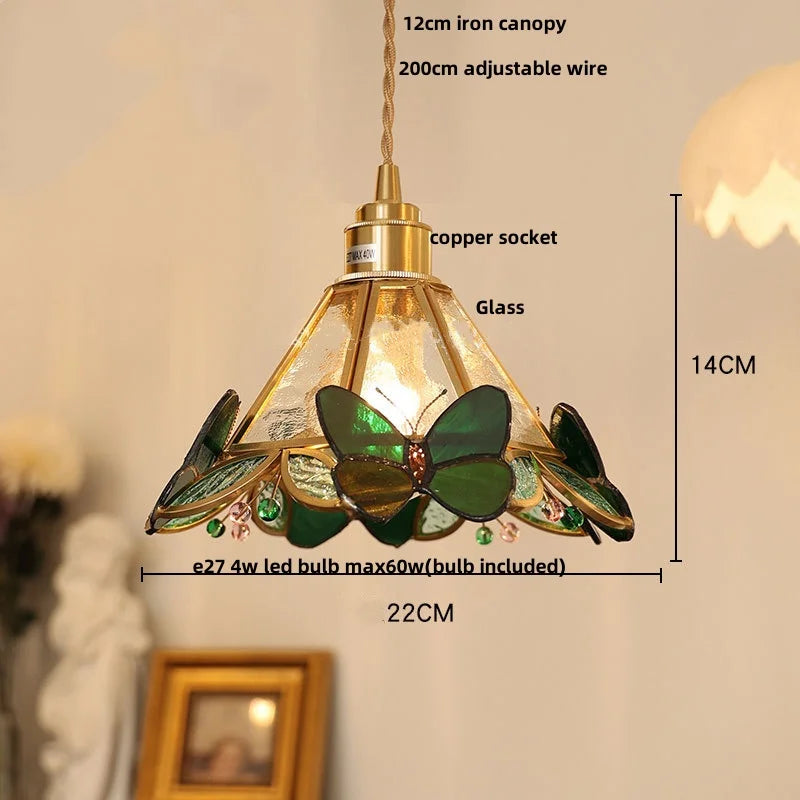 Helnys Glass LED Pendant Light Fixture with Walnut Wood and Copper Finish