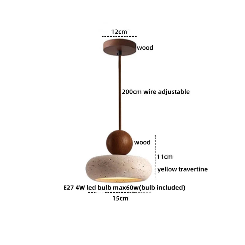 Helnys Adjustable LED Pendant Lights Yellow Travertine Wood Base Nordic Modern Hang Lamp