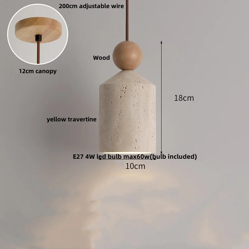 Helnys Adjustable LED Pendant Lights Yellow Travertine Hang Lamp Nordic Modern Wood