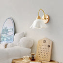 Helnys Art White Flower Wall Lamp with LED Light & Wood Shade