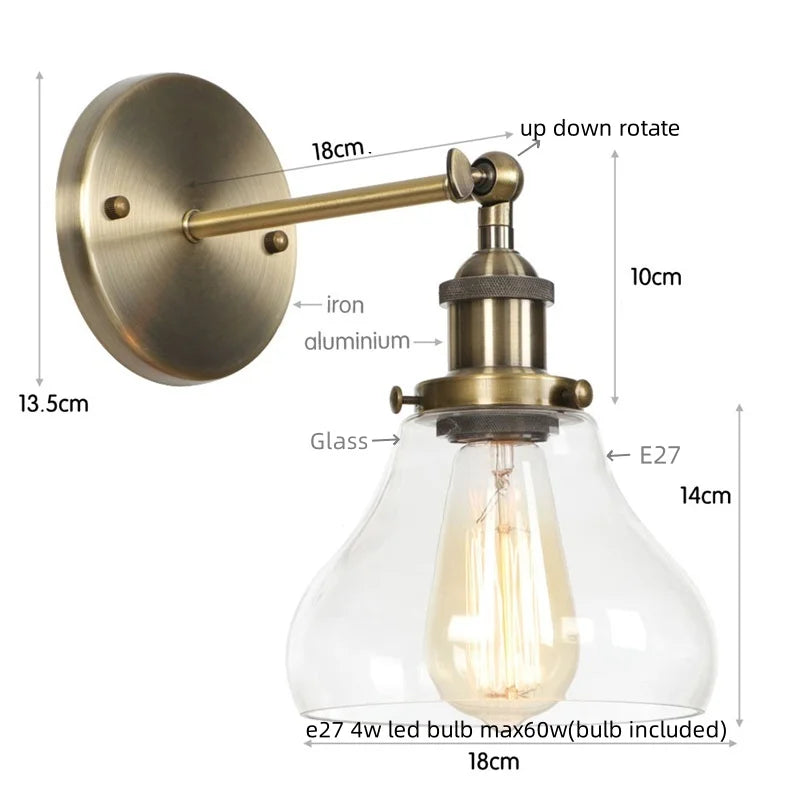 Helnys Industrial Iron LED Wall Lights with Pull Chain Switch