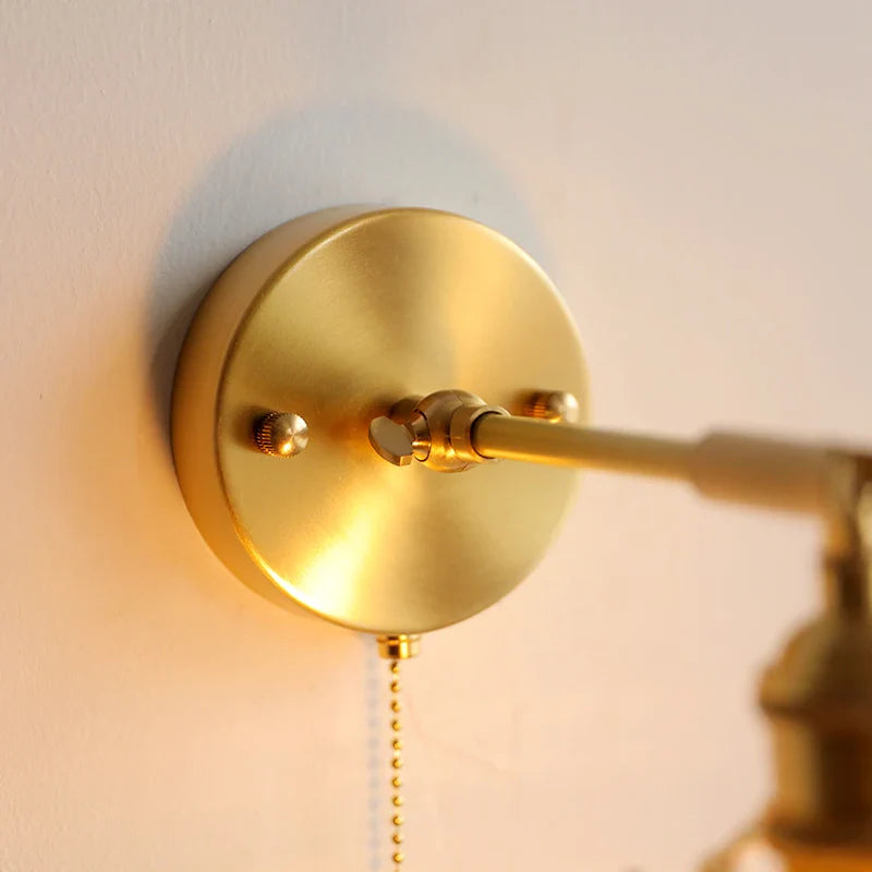 Helnys Nordic Ceramic Copper LED Wall Lamp with Pull Chain Switch, Adjustable for Bathroom Mirror