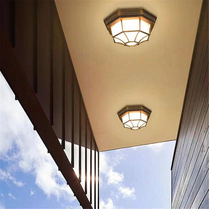 Helnys Outdoor Black Bronze Ceiling Light | E27 Flush Mount Lamp for Pathway & Balcony