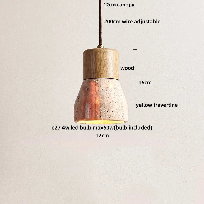 Helnys Adjustable LED Pendant Lights Yellow Travertine Wood Base Nordic Modern Hang Lamp
