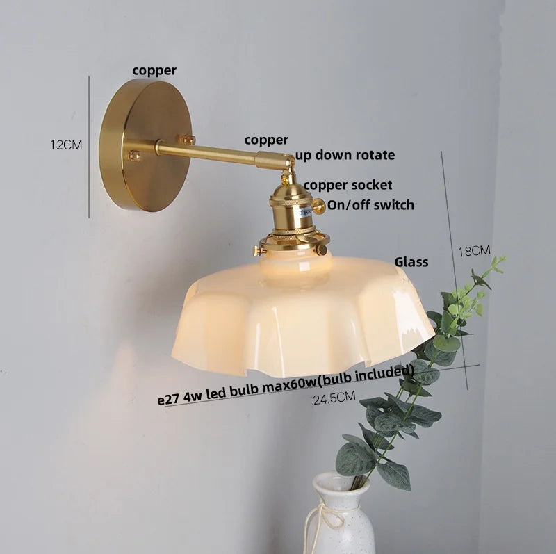Helnys Copper Glass Wall Sconce LED Light Fixture Nordic Modern Stair Lamp