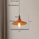 Helnys Wood Amber Glass LED Pendant Light Fixture - Nordic Modern Hanging Lamp