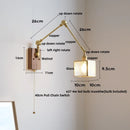 Helnys Cube Glass LED Wall Lamp Sconce with Pull Chain Switch Rotation Wood Arms