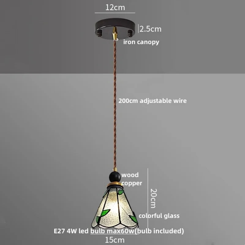 Helnys Adjustable LED Glass Pendant Lights - Modern Nordic Tiffany Copper Wood Hang Lamp