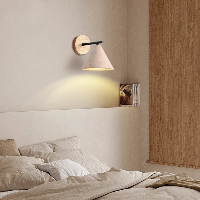 Helnys Iron Yellow Travertine LED Wall Sconce - Japanese Style Bedroom Lamp