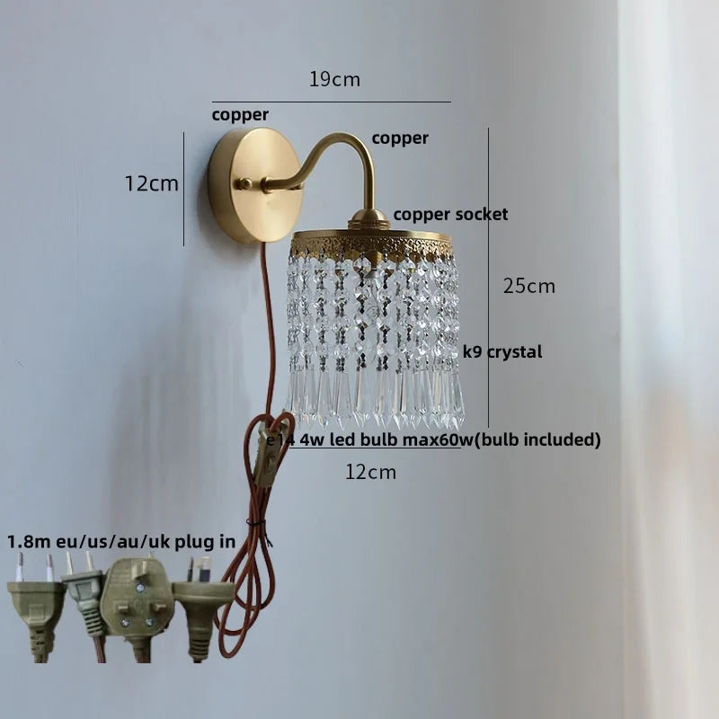 Helnys Crystal LED Wall Sconce Brass Mirror Light