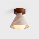 Helnys Japanese Yellow Travertine Wood Stone LED Ceiling Light