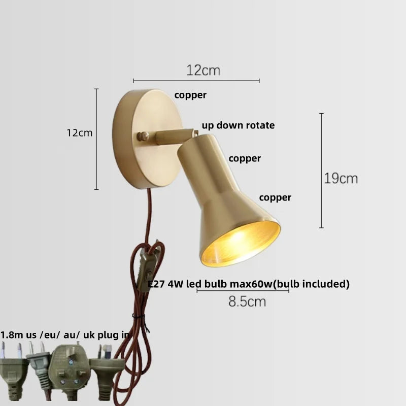Helnys Copper Lampshade LED Wall Light - Modern Nordic Bedroom Balcony Up Down Lamp