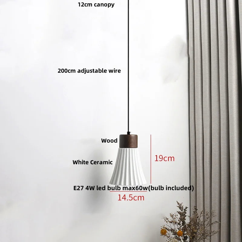 Helnys Nordic Wood LED Pendant Lamp with White Ceramic Ball