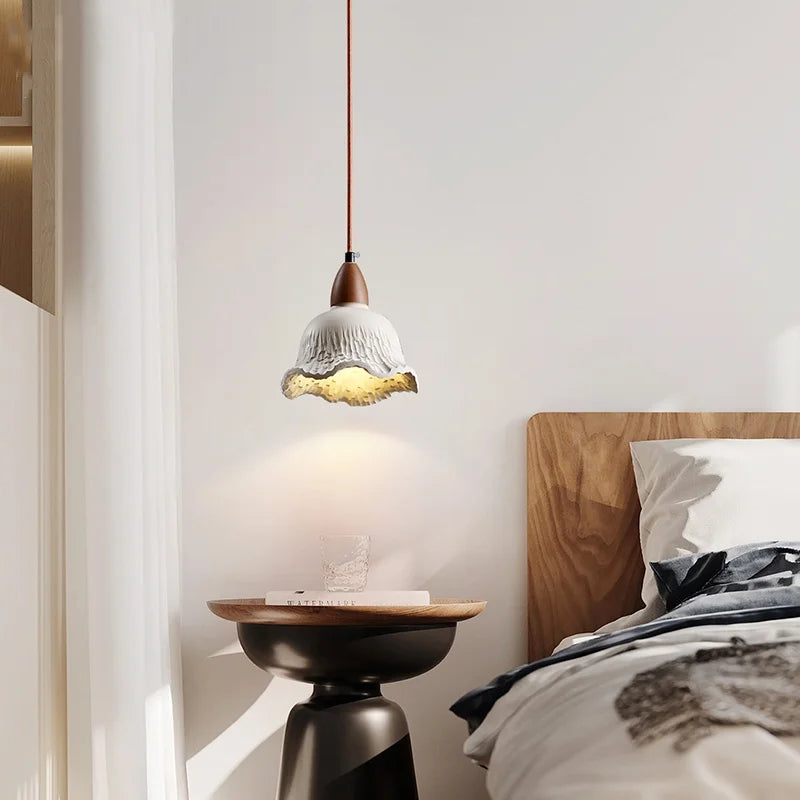 Helnys Modern LED Pendant Lamp Cement Wood Hanging Light