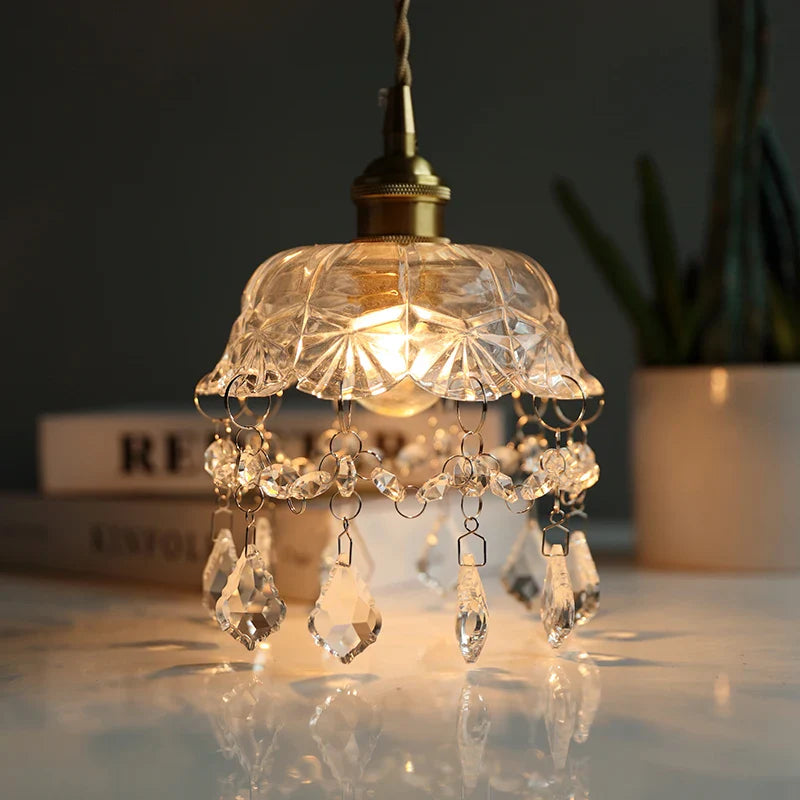 Helnys Nordic LED Pendant Light Crystal Glass Copper Kitchen Lamp