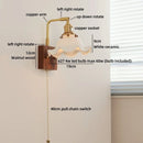 Helnys Vintage Brass Ceramic Flower LED Wall Lamp - Wooden Base