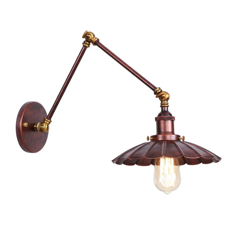 Helnys Industrial Rustic LED Wall Sconce - Long Arm Vintage Iron Stair Light